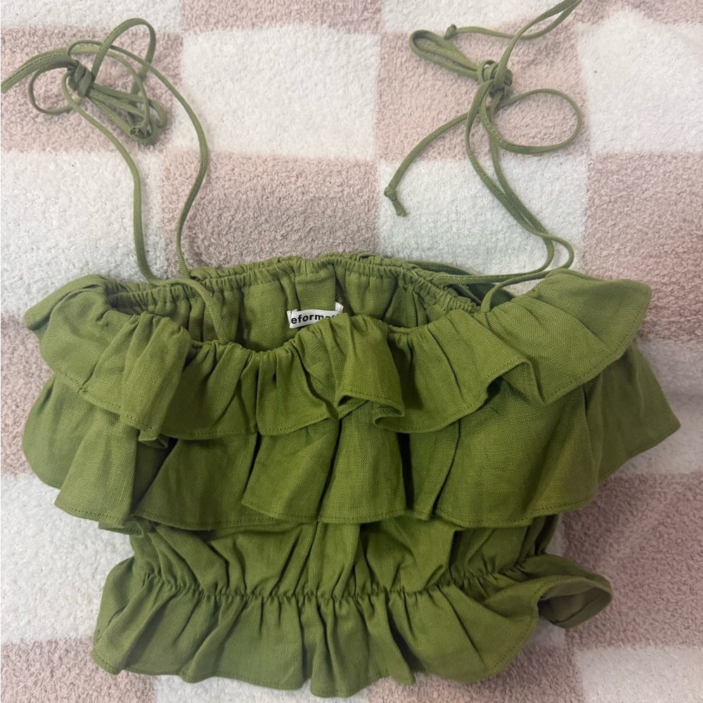 Reformation Green Ruffle Crop Top - Picture 2 of 4